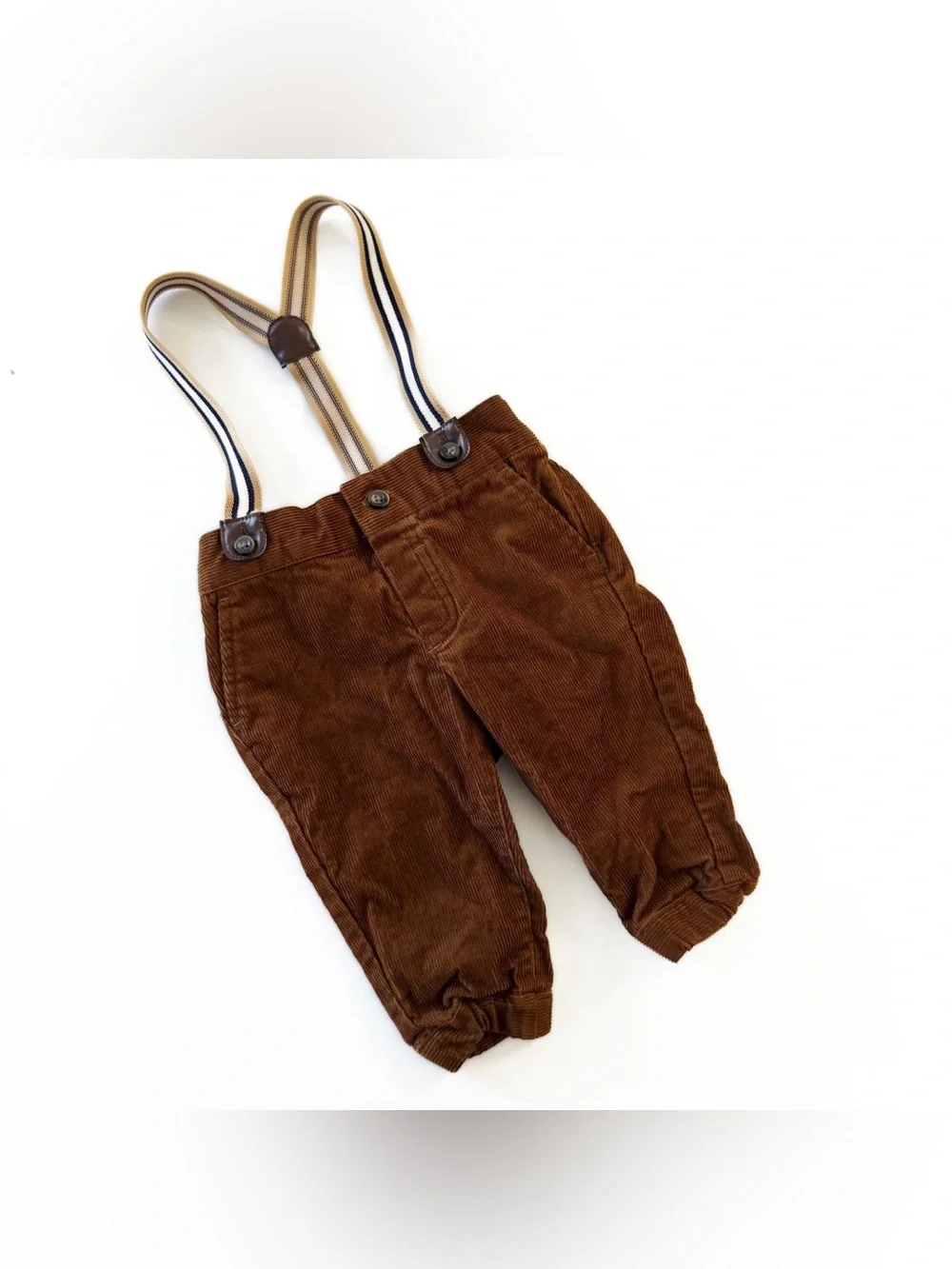 Janie and Jack Baby Canvas Suspender Overall Pant Brown Corduroy 3 to 6 Months